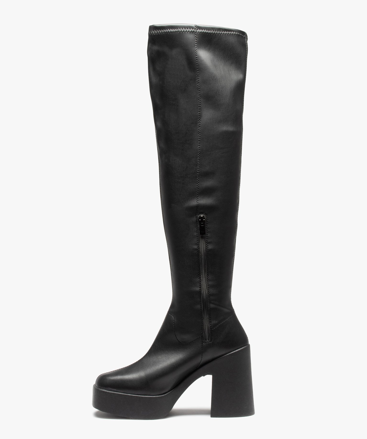 Cuissardes femme unies à talon large noir | GEMO