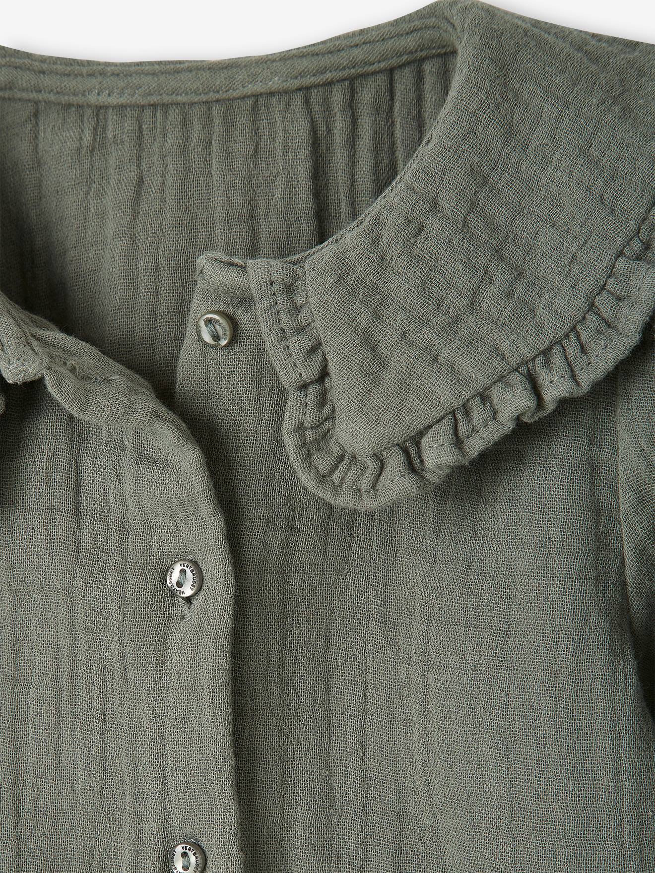 Blouse en gaze de coton bébé col fantaisie kaki