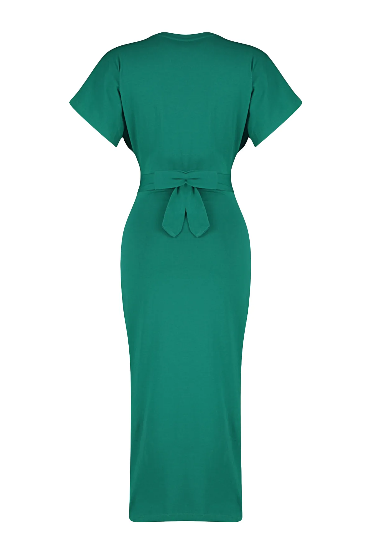 Trendyol Collection  Smaragdgrünes, tailliertes Midi-Bleistiftkleid aus 100 % Baumwolle mit Schlitz und Bindedetail TWOSS21EL0404