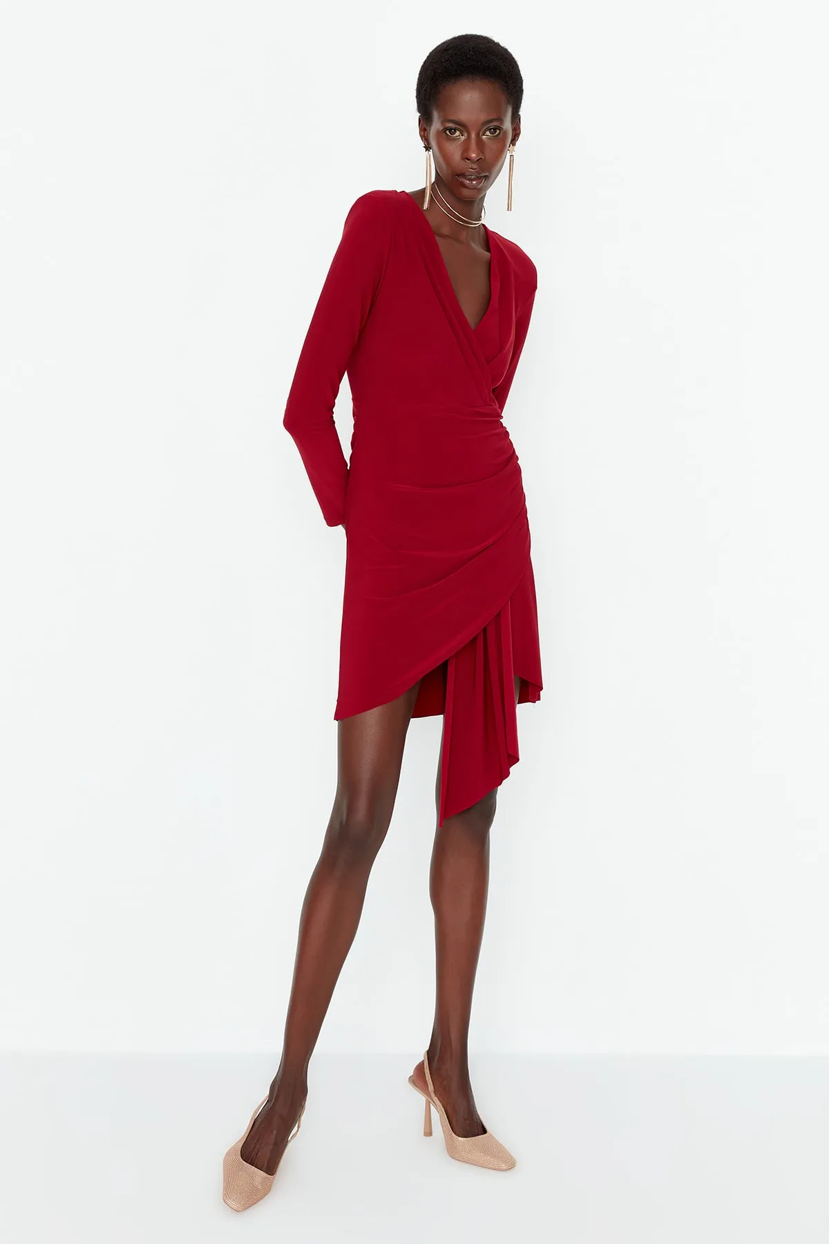 Trendyol Collection  Burgunderfarbenes, gestricktes, stilvolles Abendkleid TPRAW23EL00086