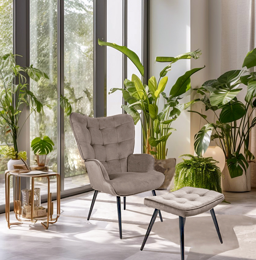 HC Home & Living Hochlehnsessel Ella mit Hocker, braun