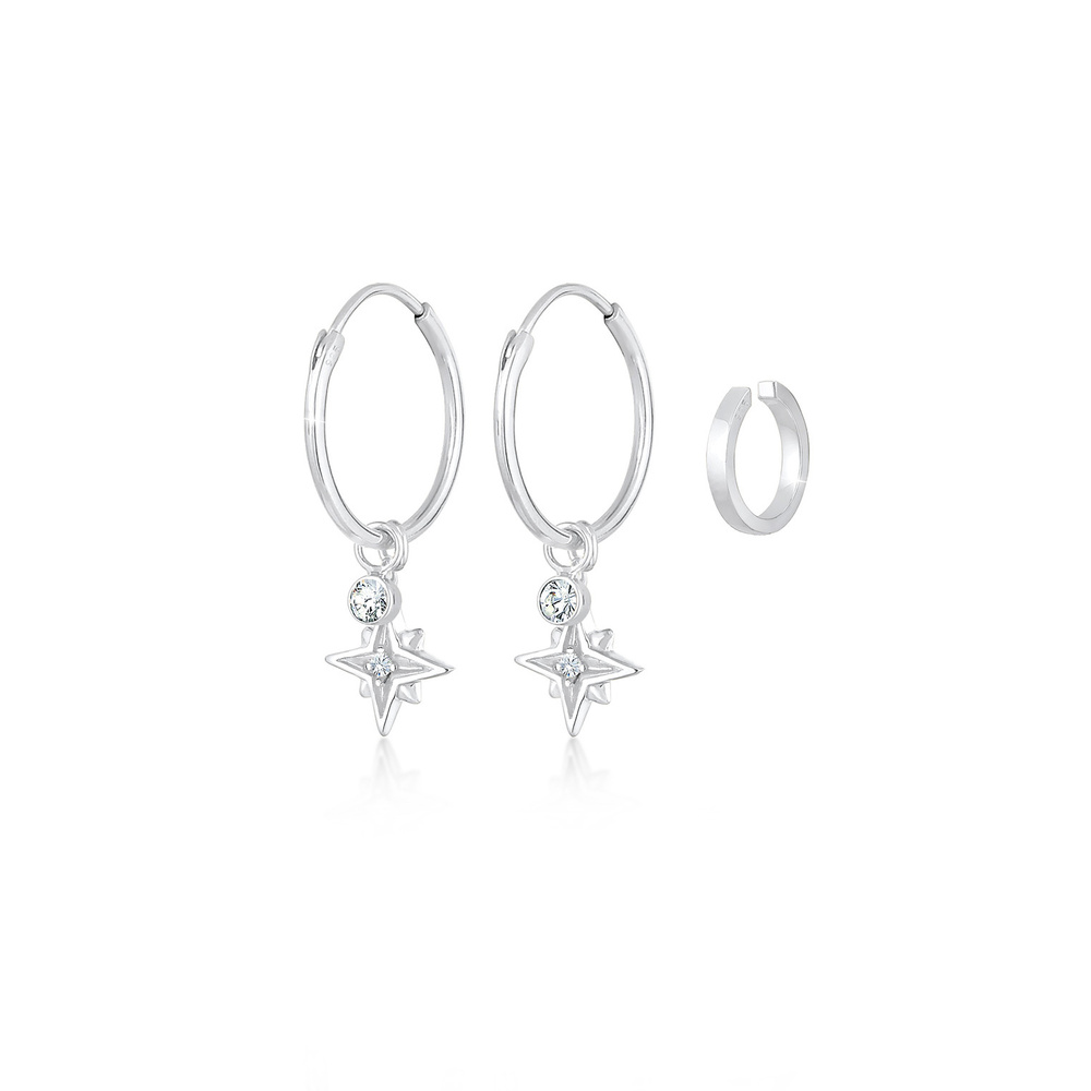 Elli Elli Boucles d'Oreilles Creolen Stern Astro Earcuff 2er Set 925 Silber Boucles d'oreilles