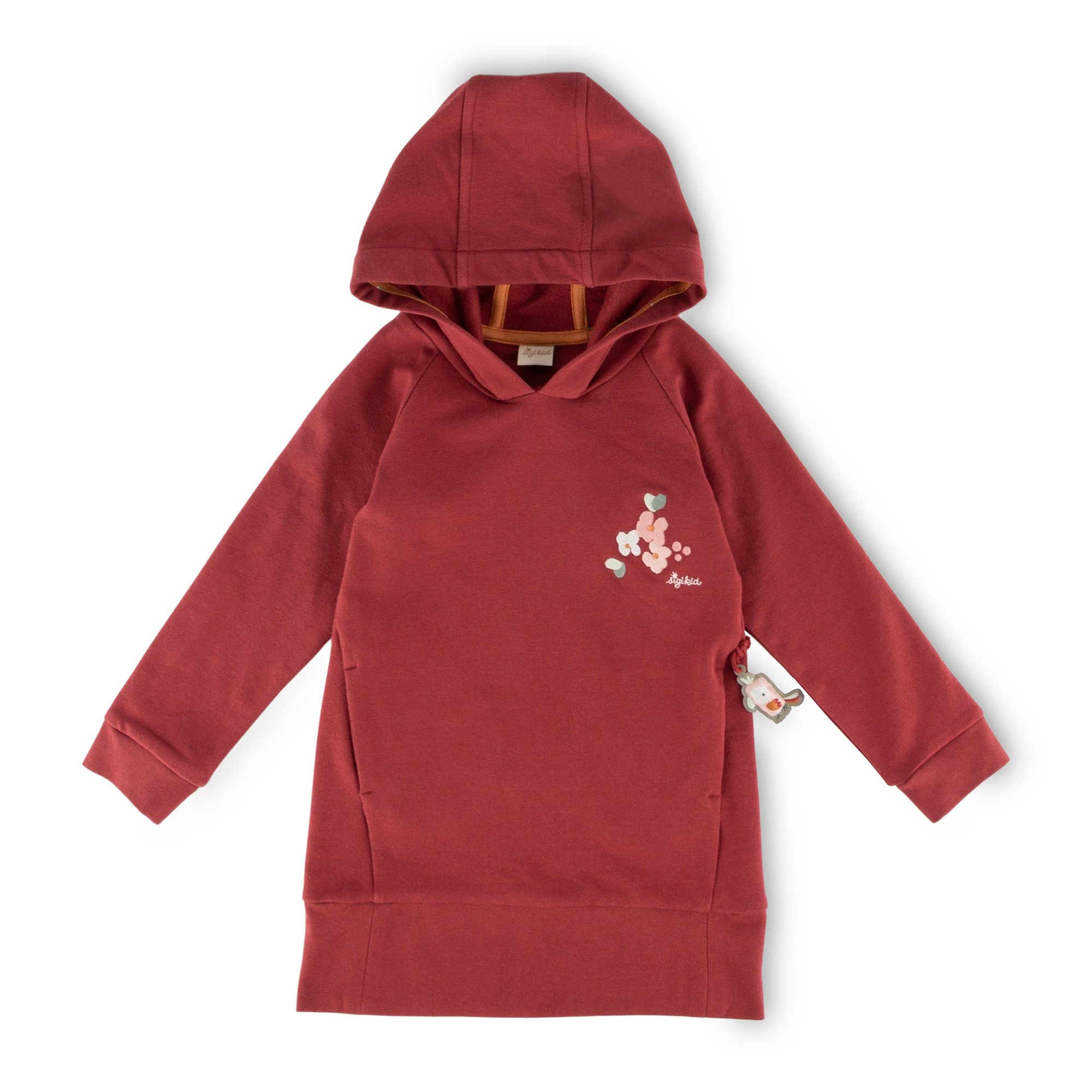 Kinder Sweatkleid mit Kapuze und Stickmotiv Blumen, dunk