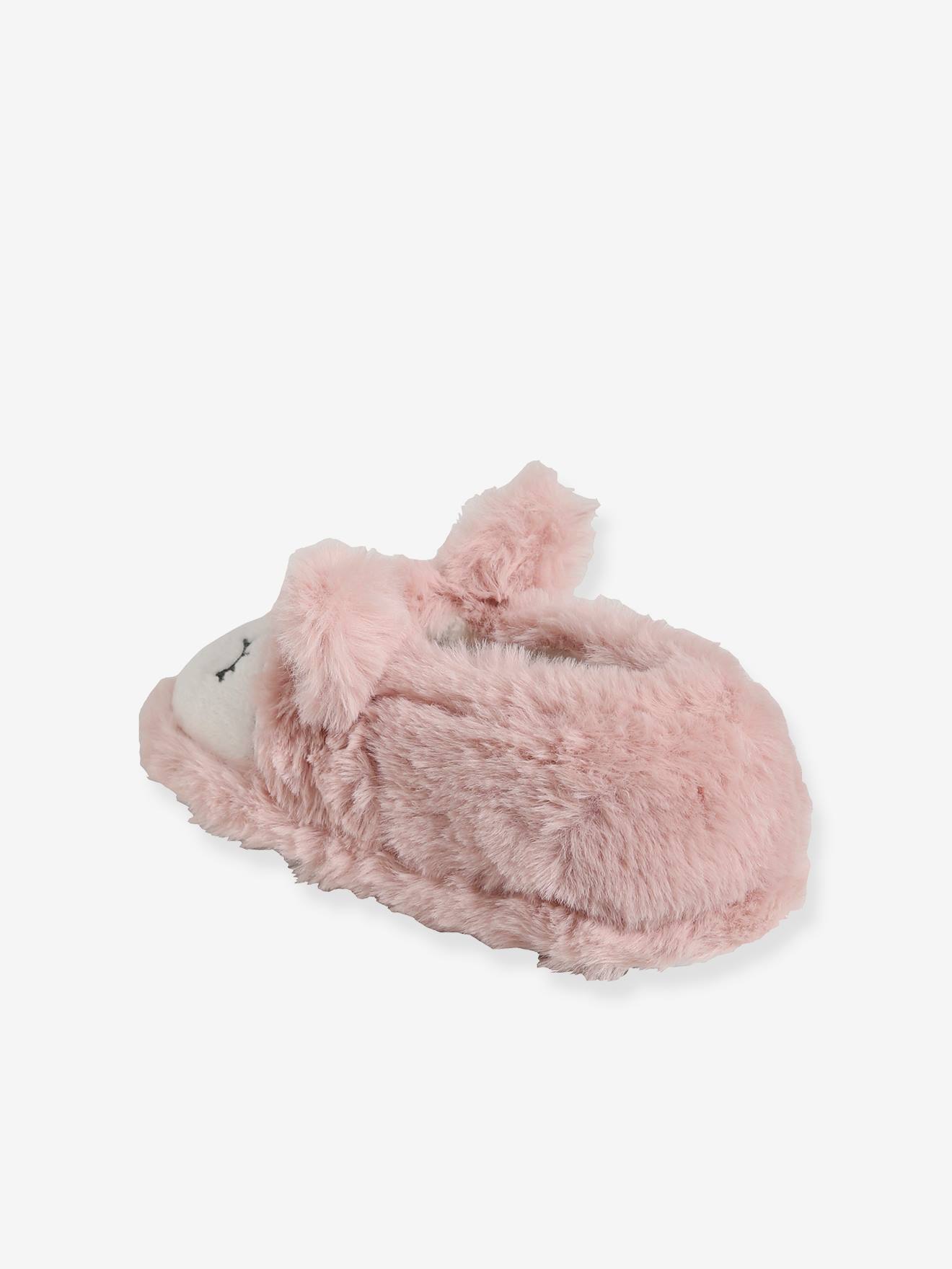Chaussons fille esprit peluche rose pale
