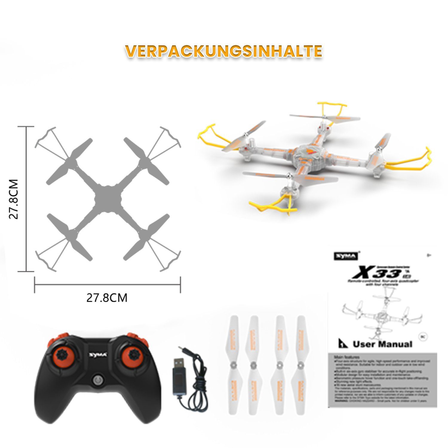 Esun DIY Mini Drohne für Kinder, Quadrocopter Helikopter Ferngesteuert Drohne (Drohnen Spielzeug mit abnehmbaren Armen für Anfänger)