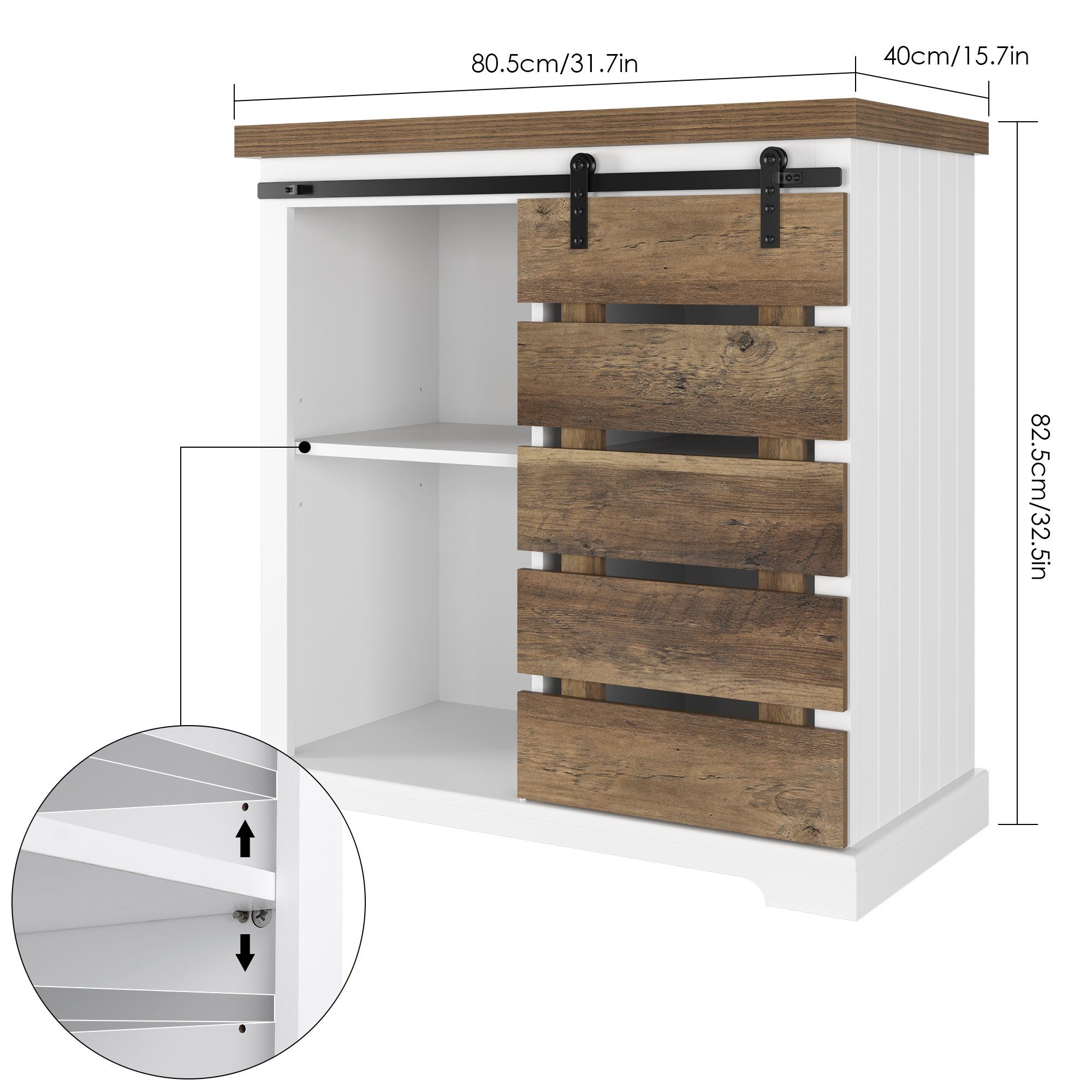 HOMECHO Buffet Sideboard Küchenschrank mit Schiebetür Anrichte rustikales