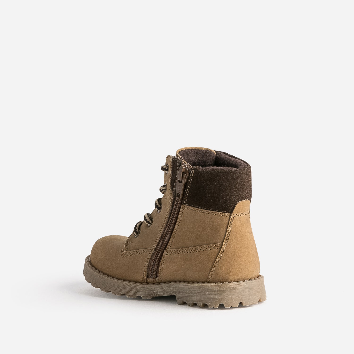 Boots à lacet éco-conçu camel cuir nubuck bord textile marron