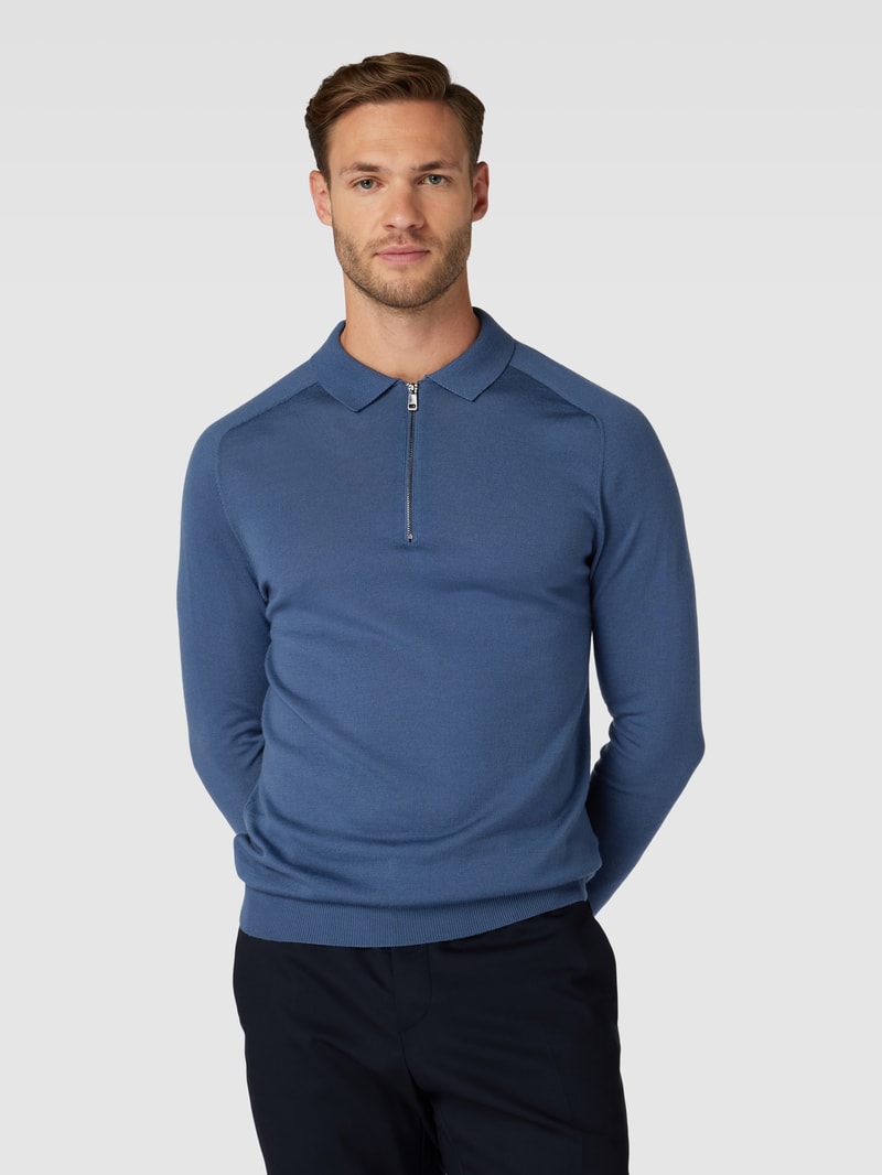 Pullover mit Polokragen aus Schurwolle in hellblau