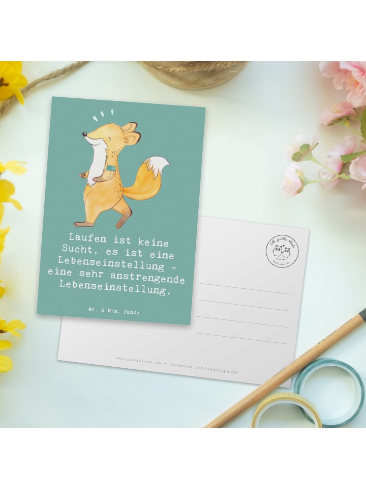 Mr. & Mrs. Panda Postkarte Laufen Lebensstil mit Spruch in Meeresbrise günstig kaufen onesize