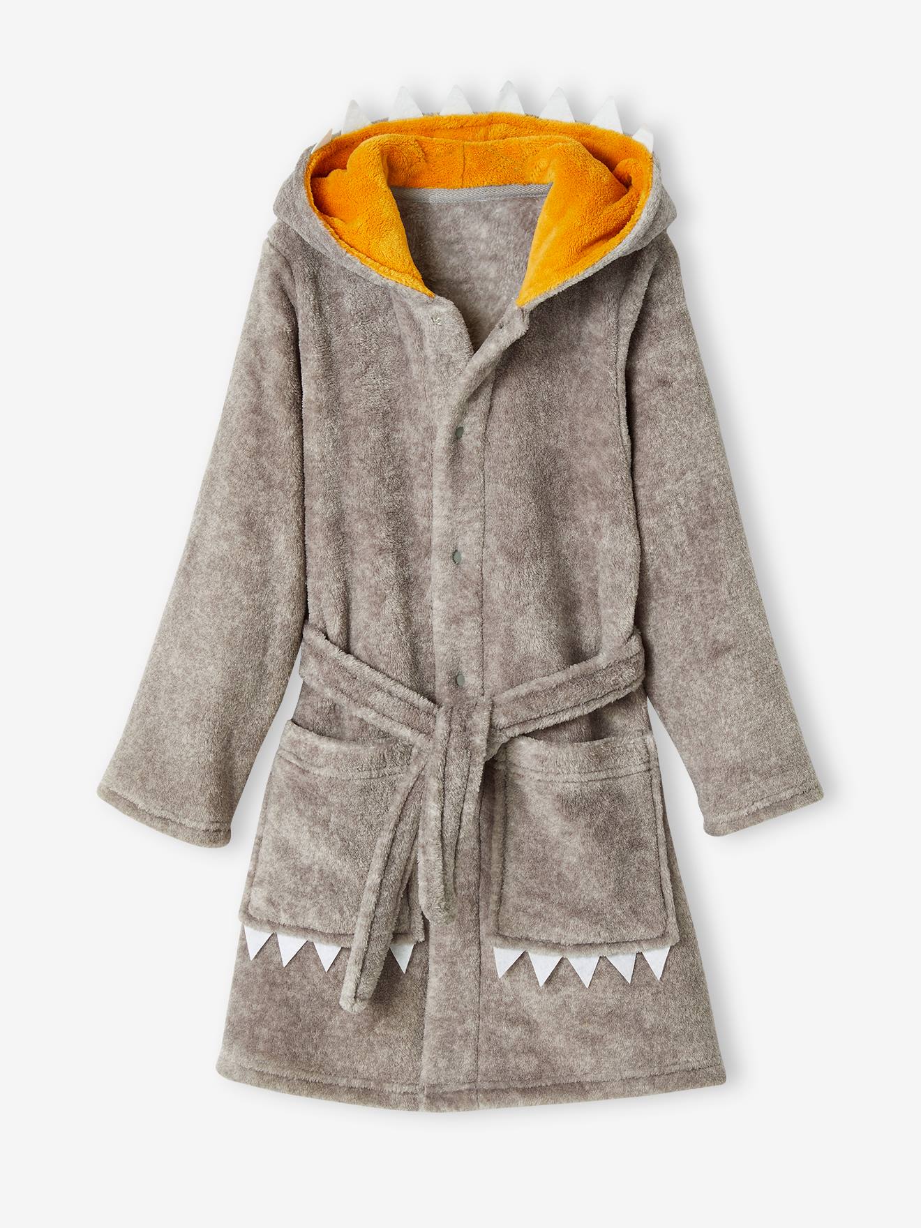 Vertbaudet Jungen Fleece-Morgenmantel, Dino - grau meliert