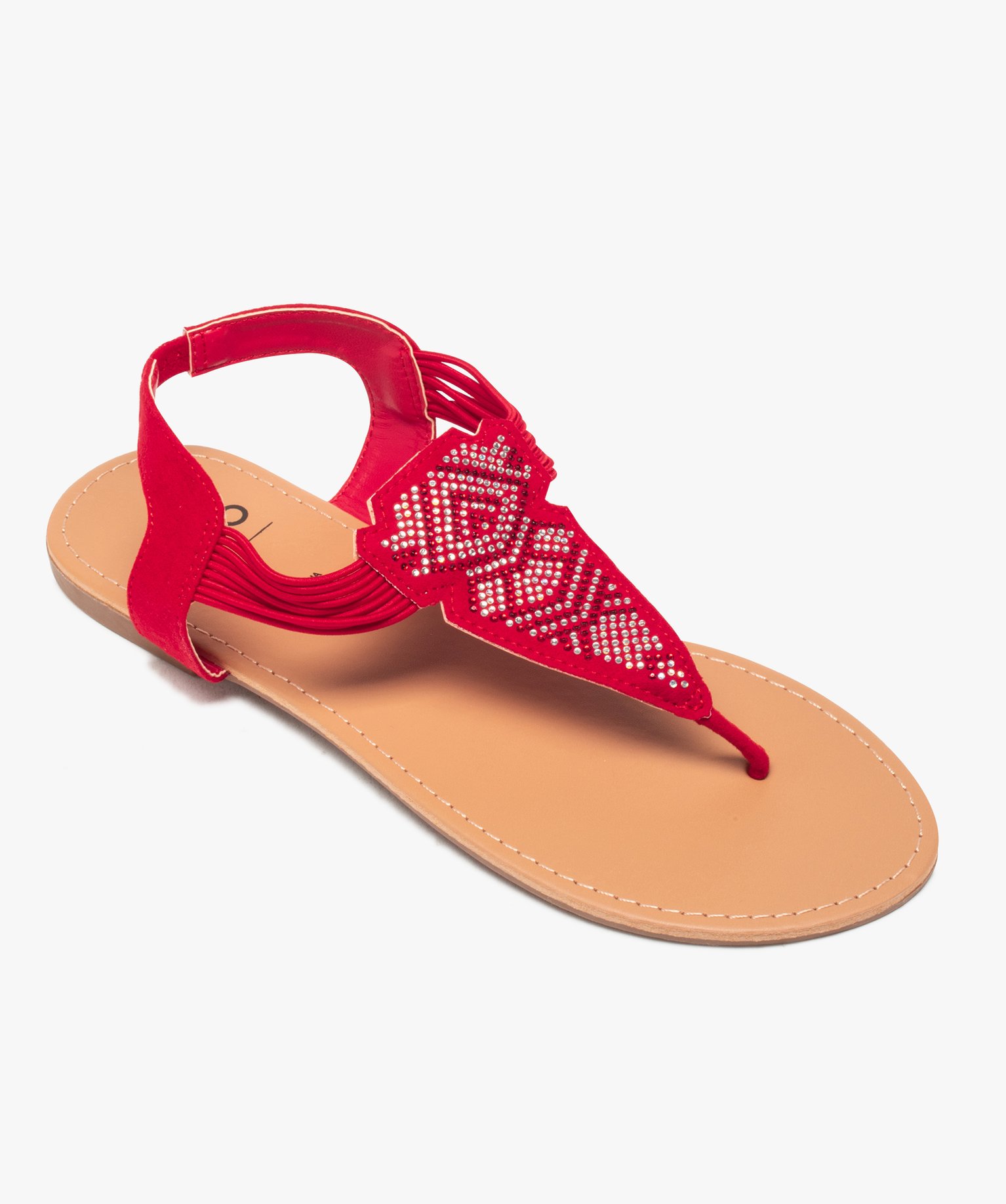 Sandales femme à entre-doigts brides élastiquées à strass rouge | GEMO