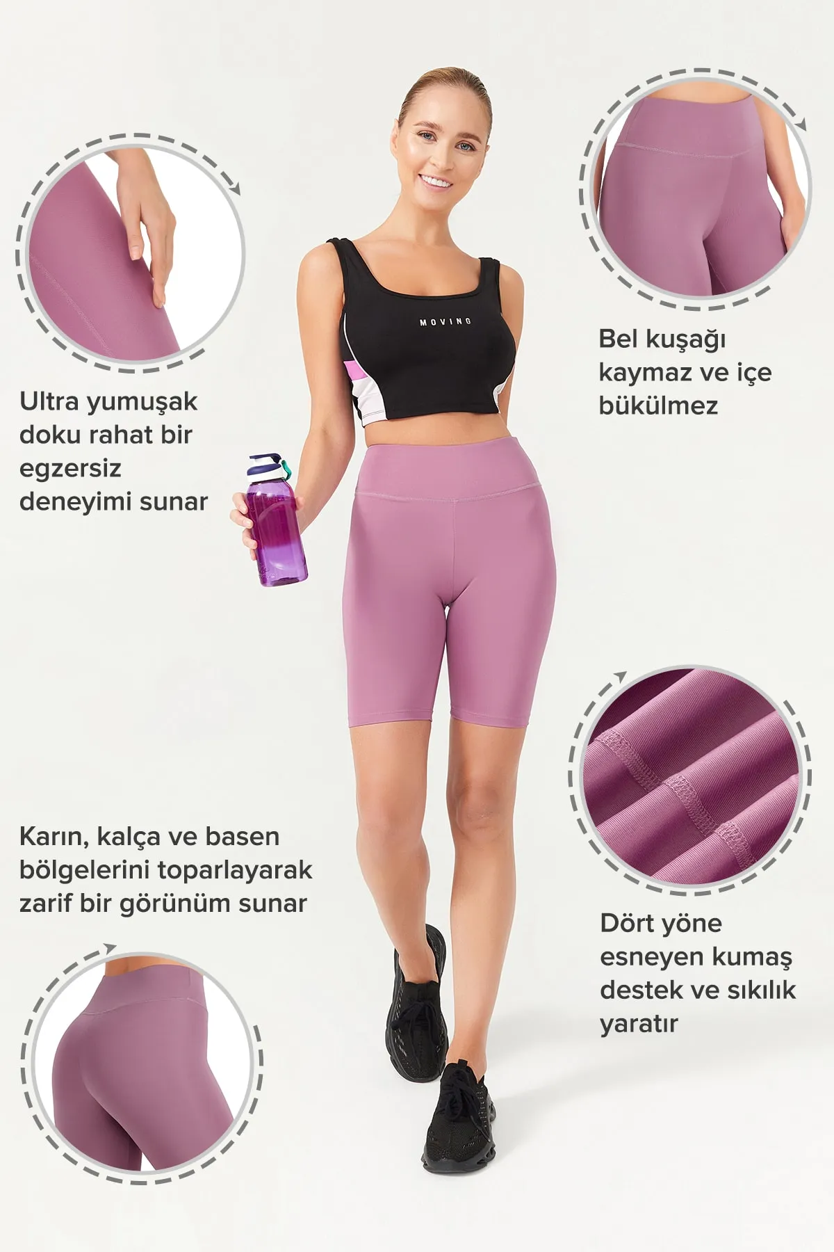 LOS OJOS  Damen Lavender High Waist Loose Radlerhose Kurze Sportstrumpfhose Biker Basics