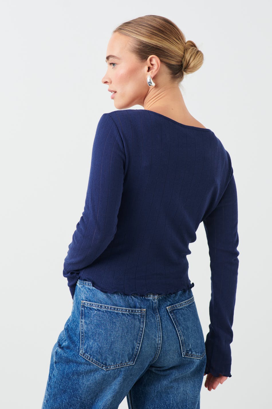 Pointelle long sleeve top
