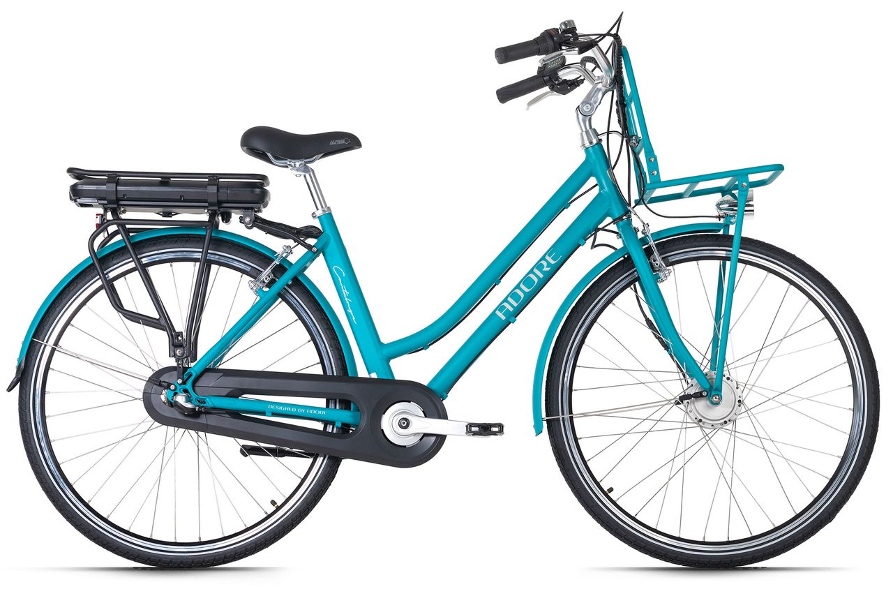 Adore Alu E-City-Bike Damen 28'' Cantaloupe blau Frontmotor 36 V/10,4 Ah 3 Gänge