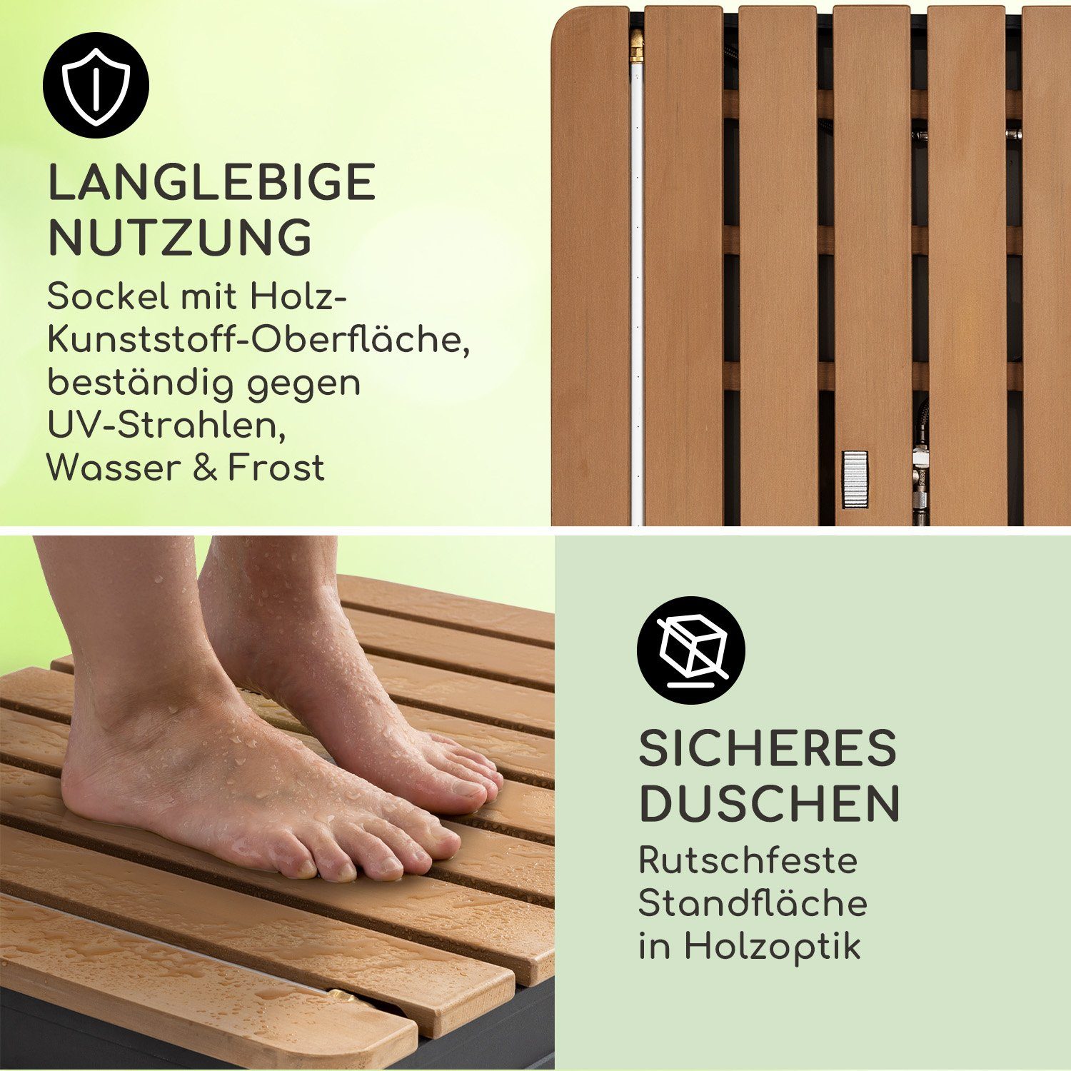 blumfeldt Gartendusche Sumatra Breeze Square Gartendusche WPC Aluminium 70x55cm eckig (Packung, 1 St), Outdooor bodenplatte Bodendusche Fußdusche Außen ohne Stromanschluss