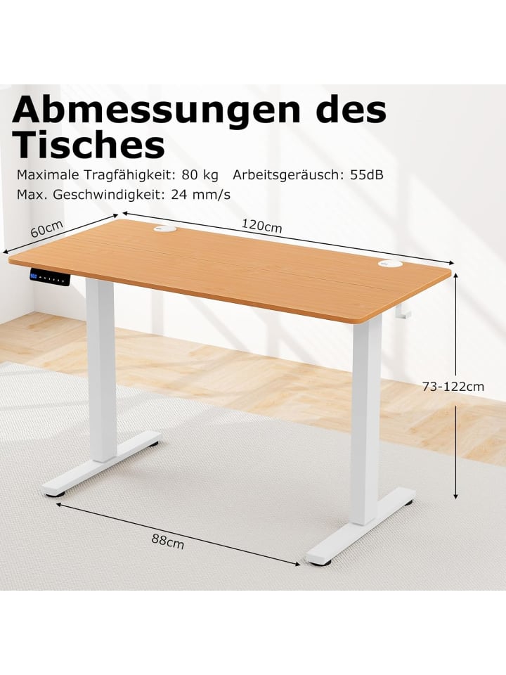 COSTWAY Stehschreibtisch 120x60cm elektrisch Höhenverstellbar in Beige günstig kaufen onesize