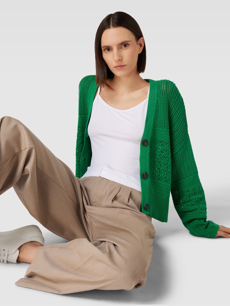 Strickjacke in unifarbenem Design mit V-Ausschnitt in grün