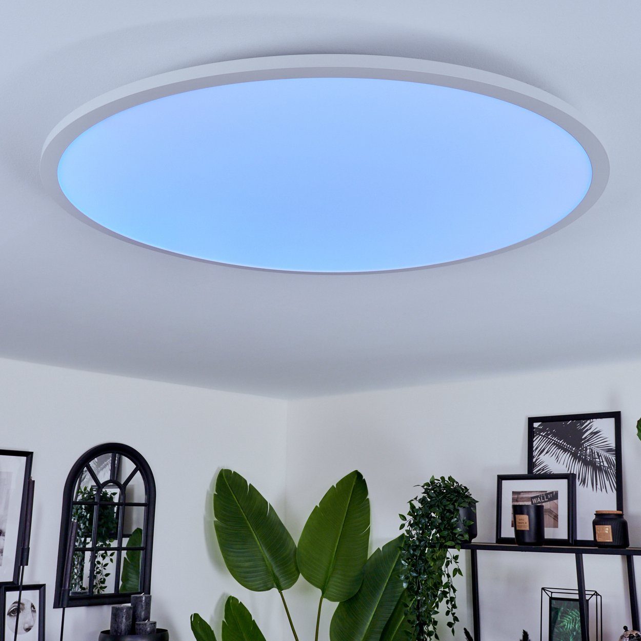 hofstein Deckenleuchte dimmbare Deckenlampe aus Metall/Kunststoff in Weiß (80 cm), LED wechselbar, 2700-6500 Kelvin, RGB Farbwechsler, steuerbar über Smart App/ Fernbedienung