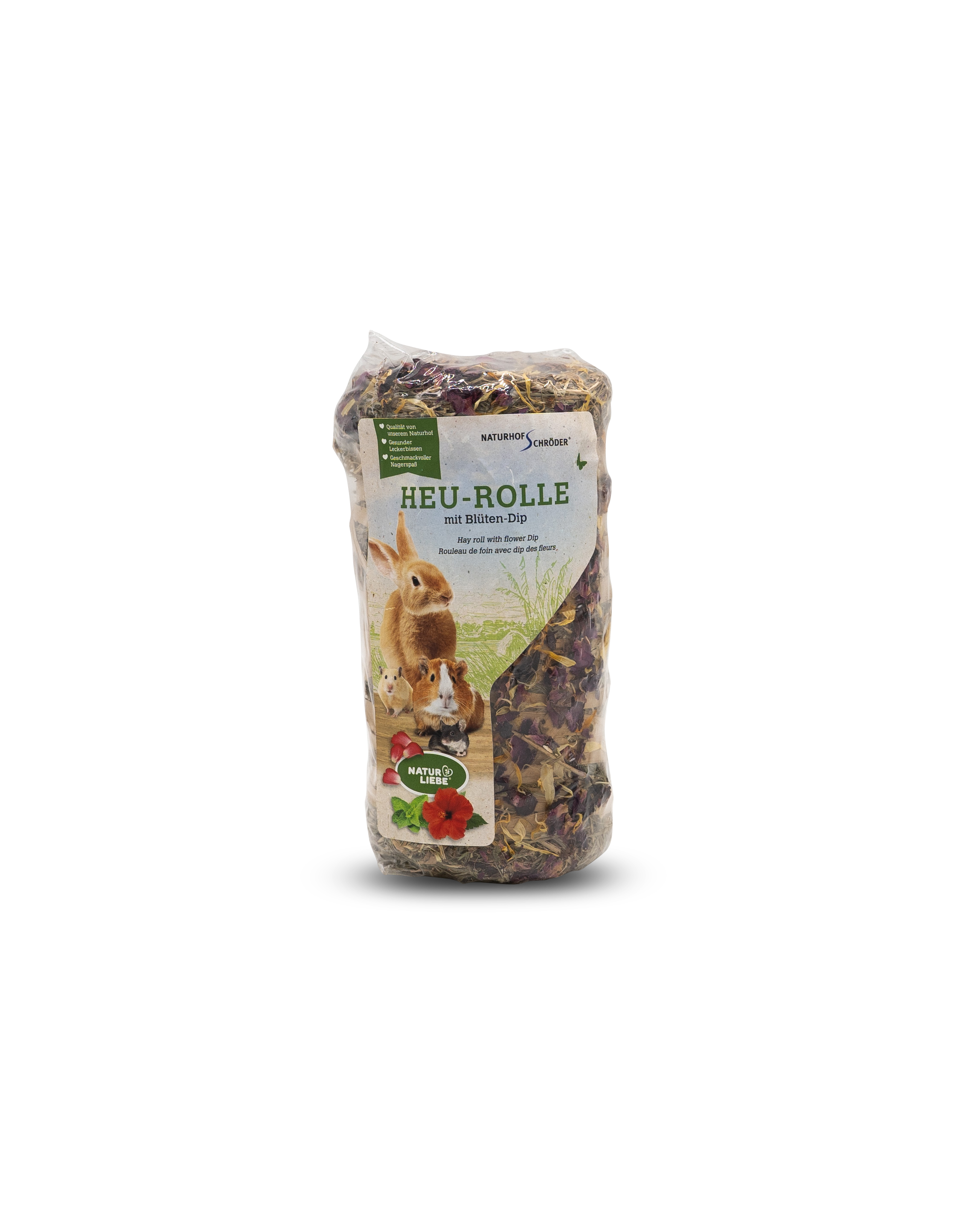 NATURHOF SCHRÖDER Ergänzungsfutter NATURHOF SCHRÖDER Heu-Rolle mit Blüten-Dip, 200g