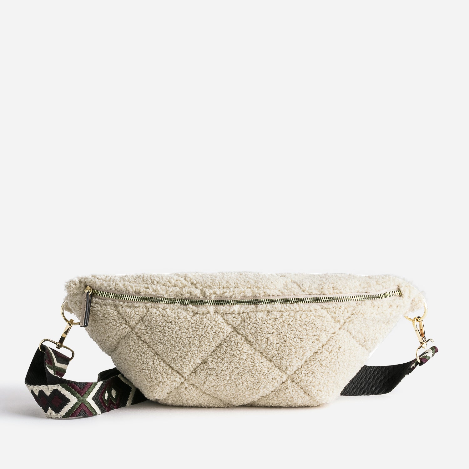 Sac banane TEXTO beige en tissu Sherpa
