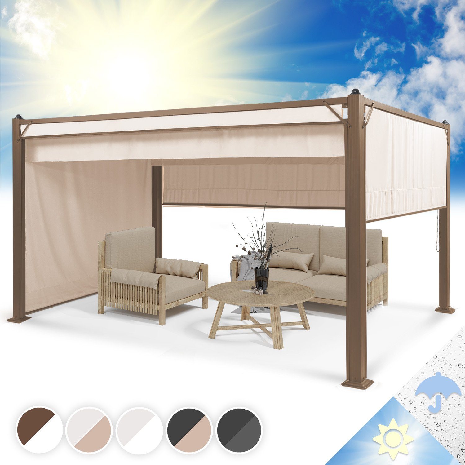 blumfeldt Pavillon Pantheon_Cortina_Rust, (Set, Set), Pergola Terrassenüberdachung Grillpavillon Gartenpavillon Sonnenschutz