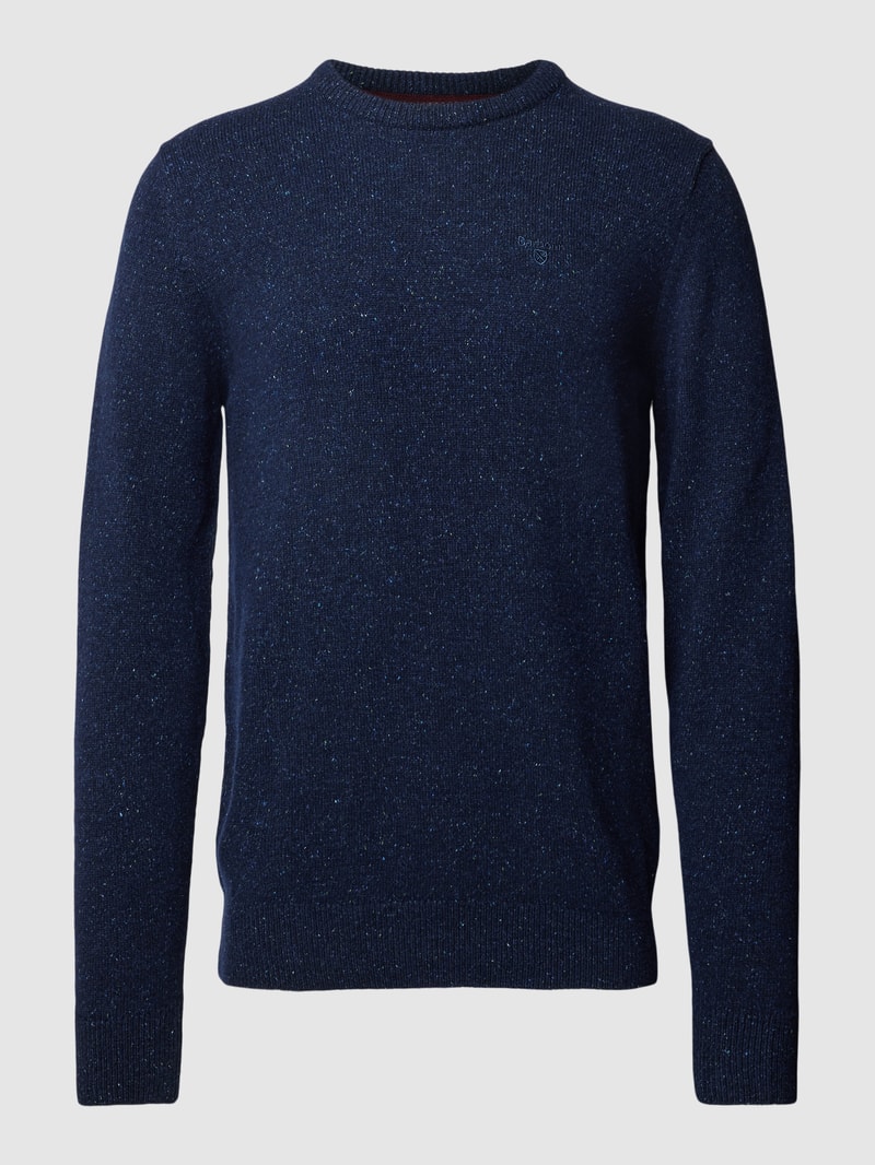 Strickpullover in Melange-Optik aus Woll-Mix mit Seiden-Anteil in marineblau