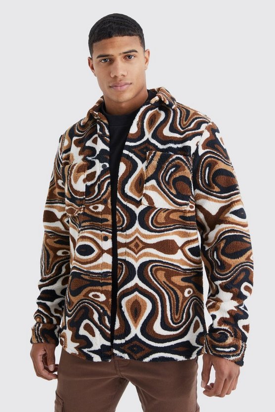 Borg-Overshirt mit abstraktem Print