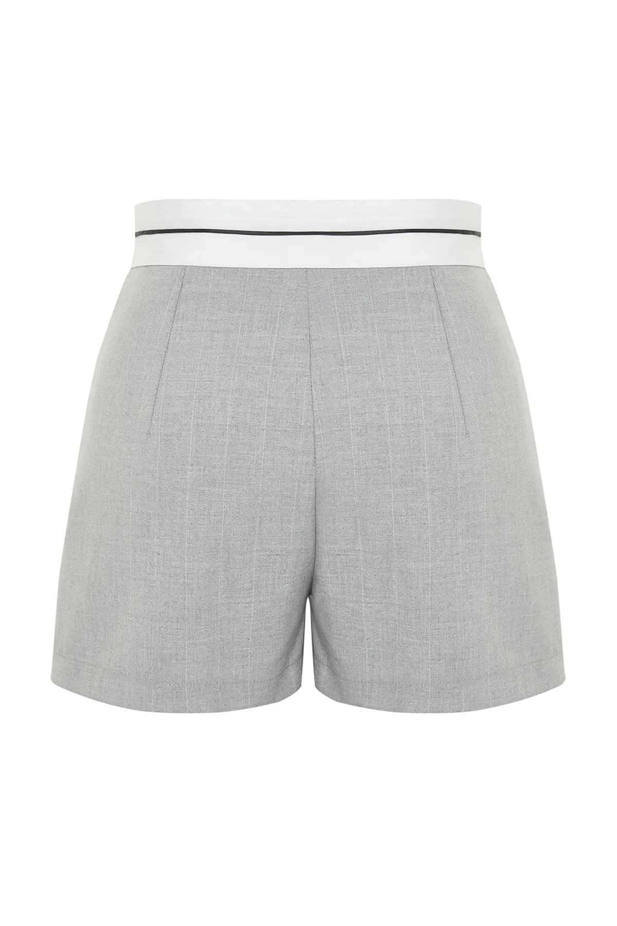 Trendyol Collection  Grauer Taillengürtel, detaillierter, gestreifter, gewebter Mini-Shorts-Rock TWOSS24SR00041
