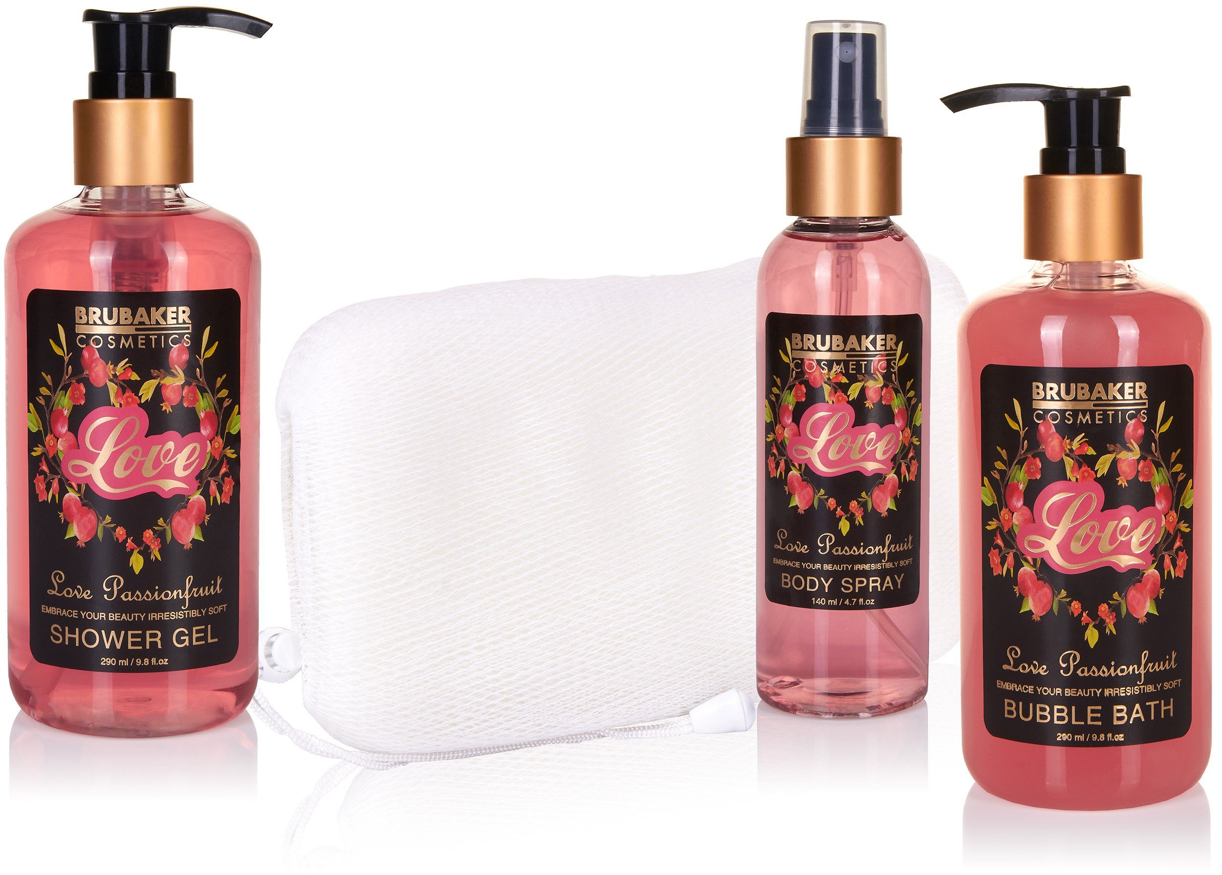 BRUBAKER Körperpflege-Set Bade- und Dusch Set, 12-tlg., Geschenkset in Deko Wanne, Passionsfrucht Duft