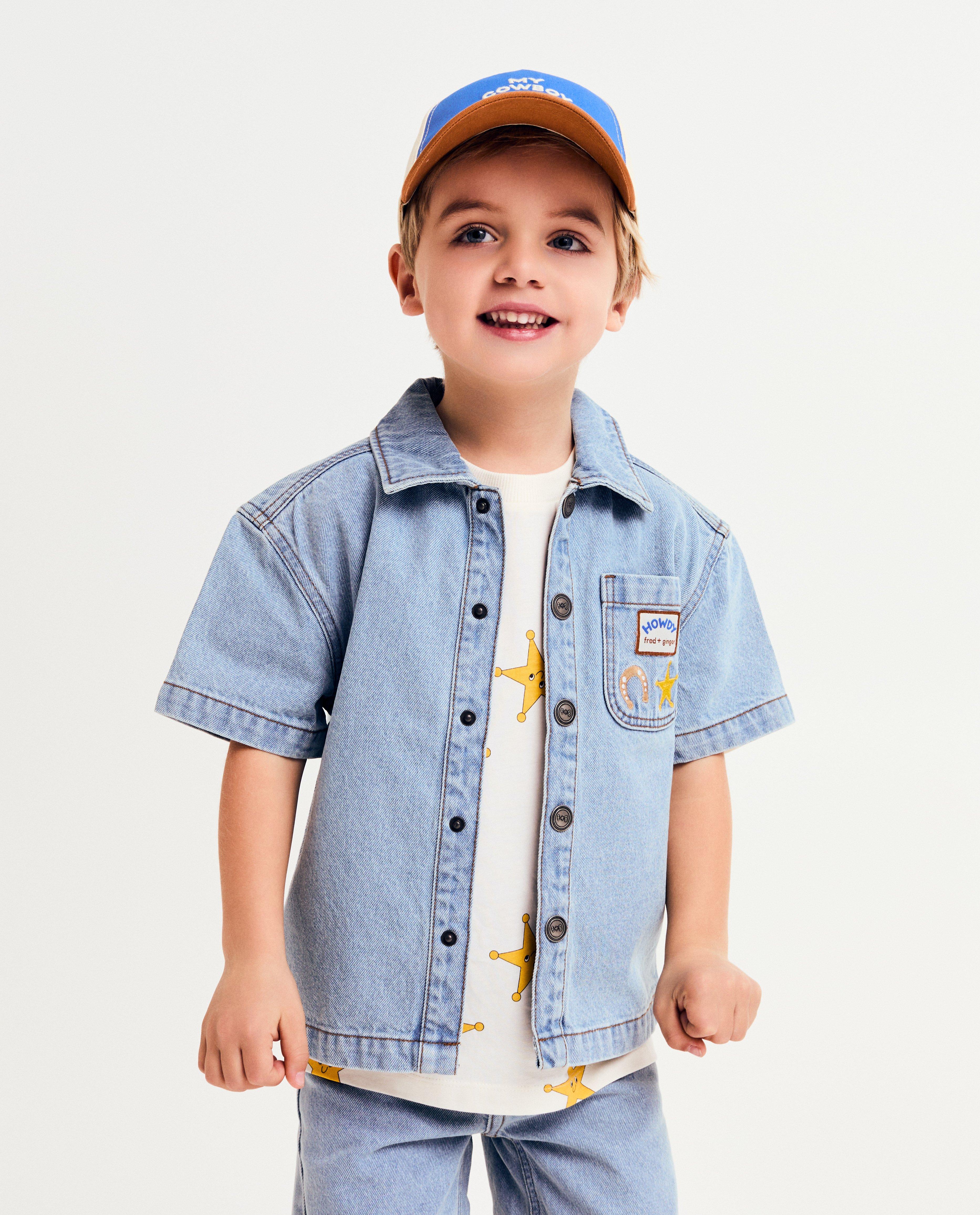 Cămașă Fred + Ginger Blue din denim, unisex, 92-128 albastru deschis