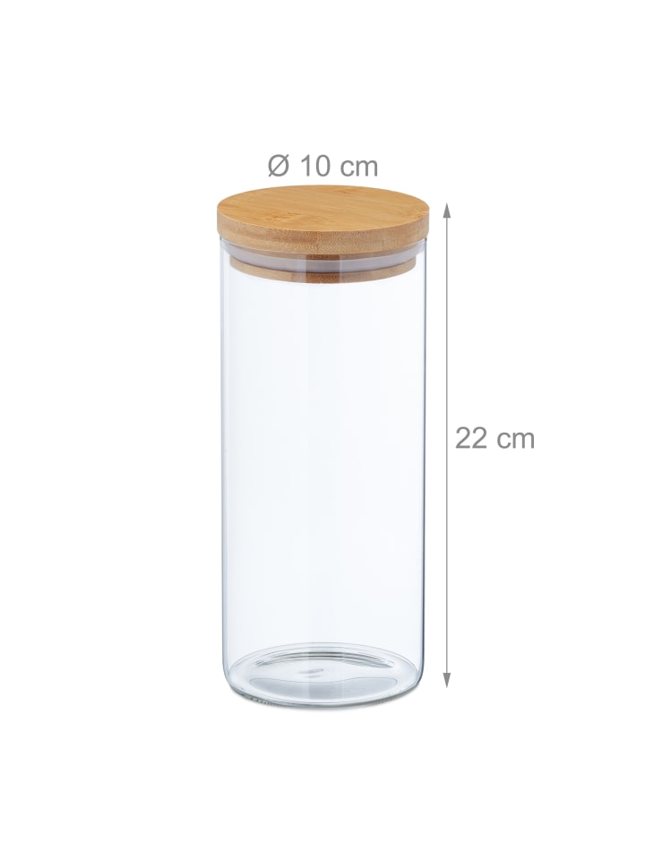 relaxdays 3 x Vorratsglas in Transparent/ Natur - 1300 ml günstig kaufen onesize
