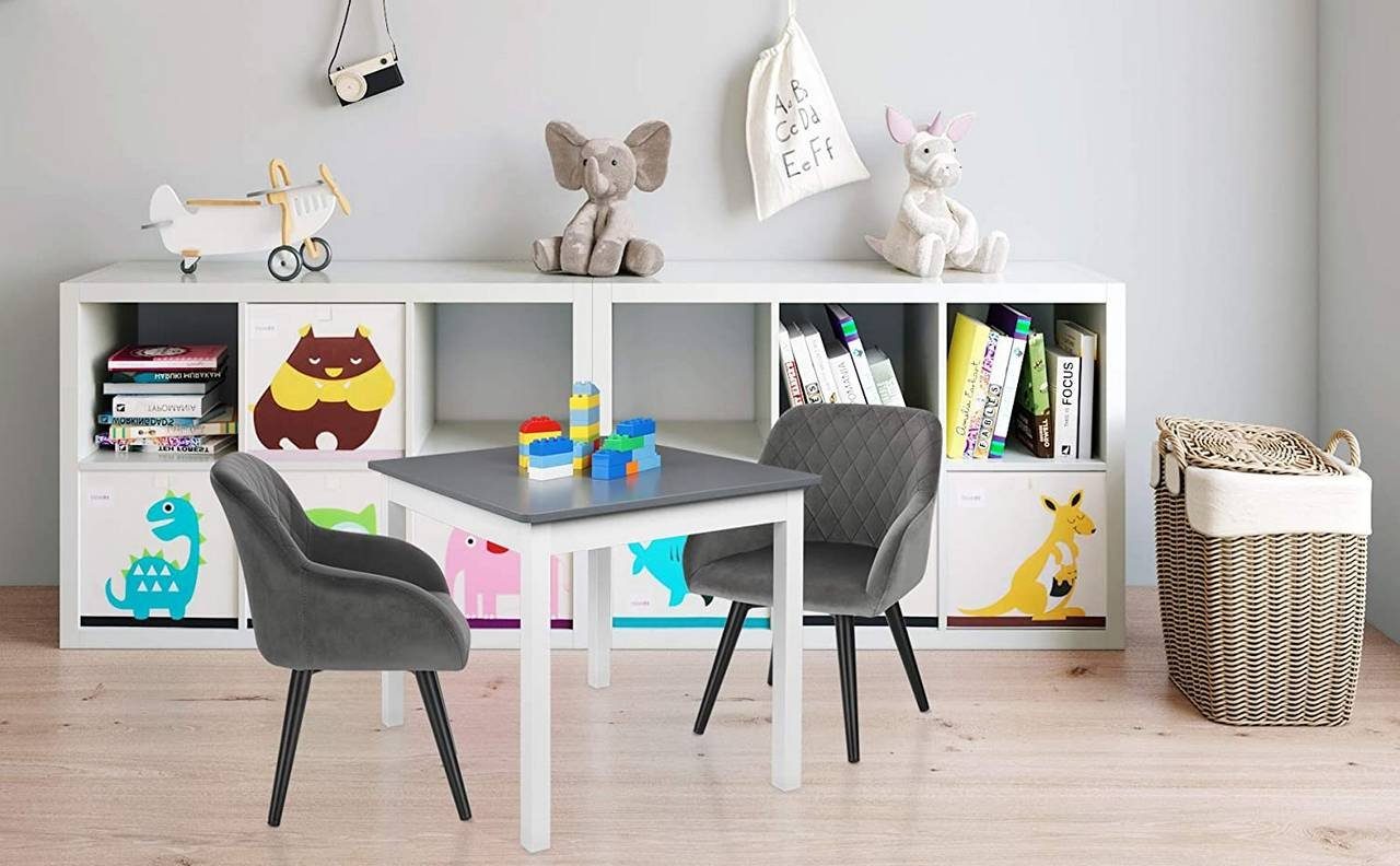 Woltu Stuhl (2 St), Samtstoff Metallbeine für Sitzgruppe, Kindertisch grau