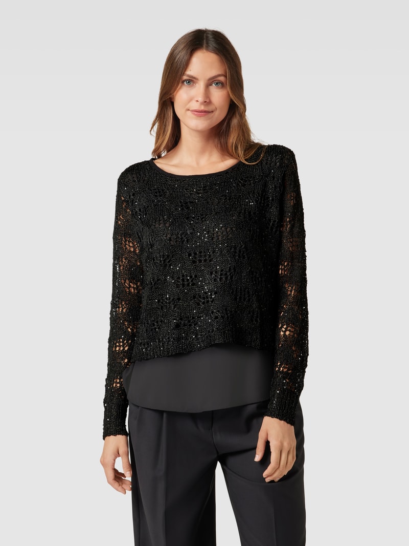 Strickpullover mit Häkelspitze in schwarz