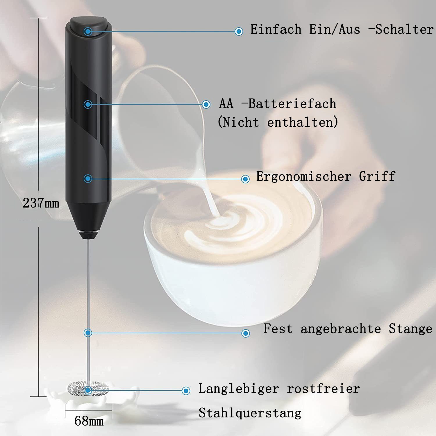 GelldG Milchaufschäumer Milchaufschäumer, tragbarer Getränkemixer, Handmaschine