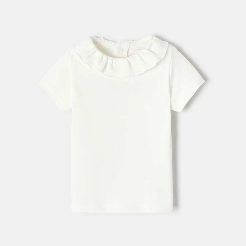 T-shirt à col collerette manches courtes en coton bio blanc naissance Absorba