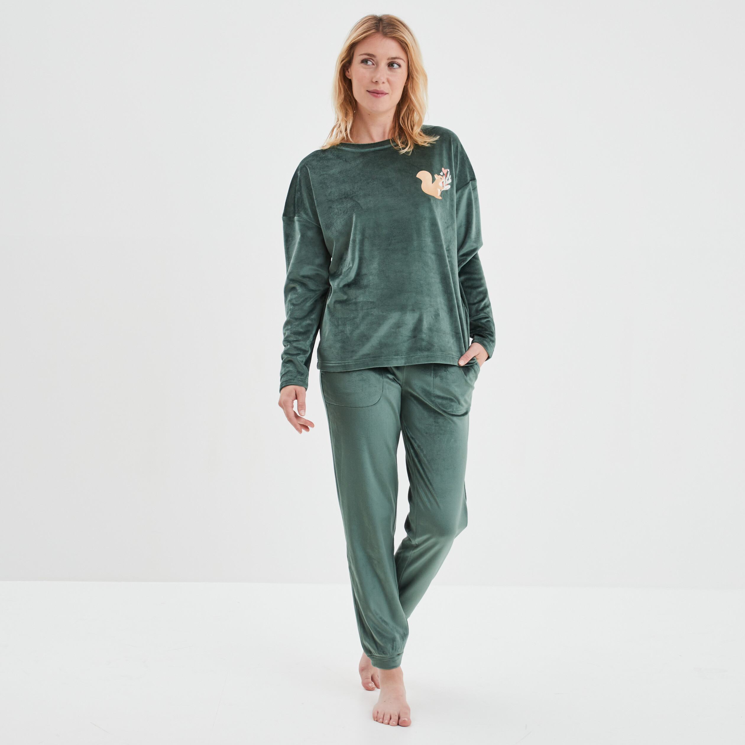Ensemble pyjama 2 pièces vert femme | La Halle