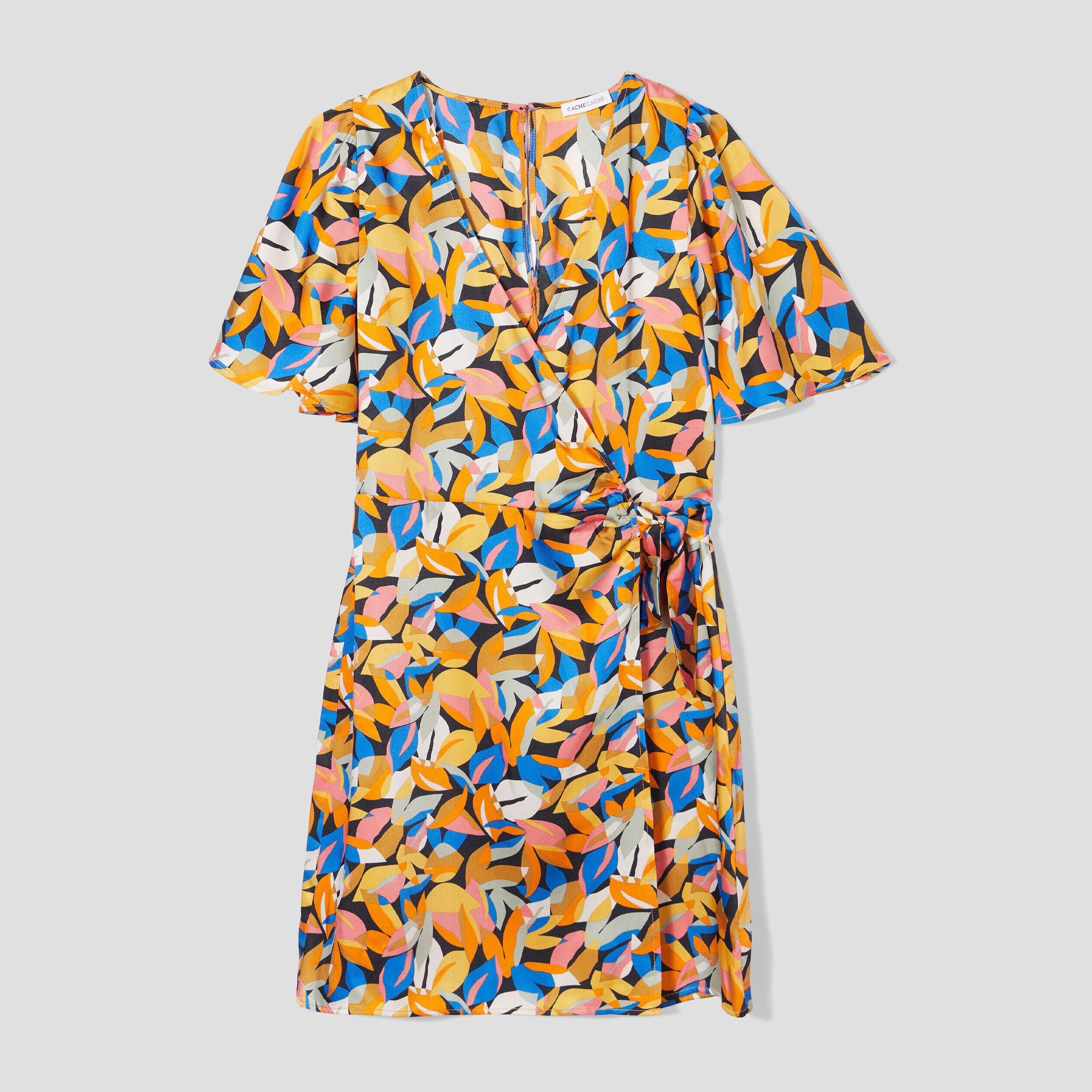 Robe portefeuille satin noir femme | Cache Cache