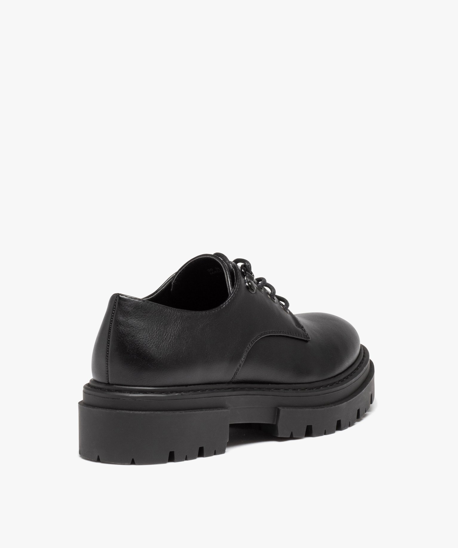 Derbies femme unis à semelle épaisse crantée et lacets ronds noir | GEMO