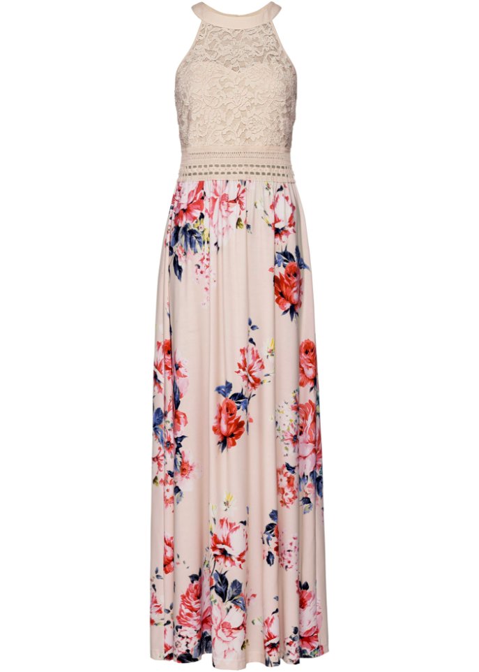 Sommer-Maxikleid mit Blumen-Print und Spitze