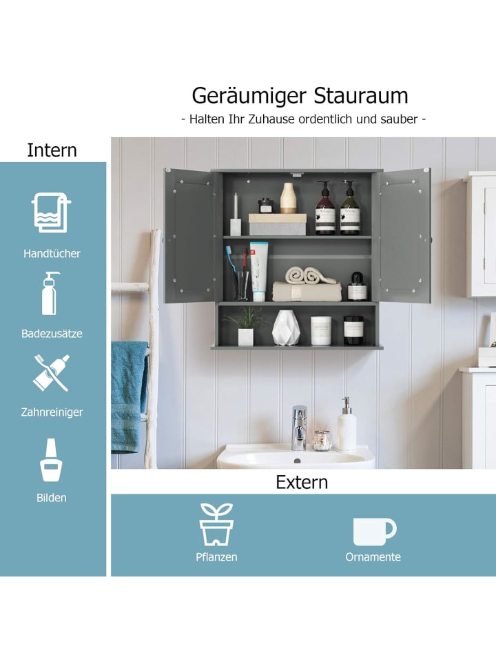 COSTWAY Spiegelschrank Badezimmer in Grau günstig kaufen onesize