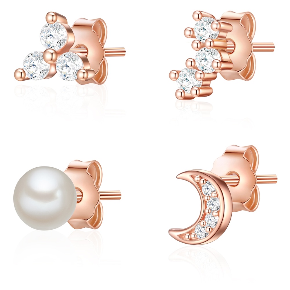 Glanzstücke München Puces d'oreilles en argent Demi-lune Argent sterling Oxyde de zirconium (CZ) Perl Bijoux