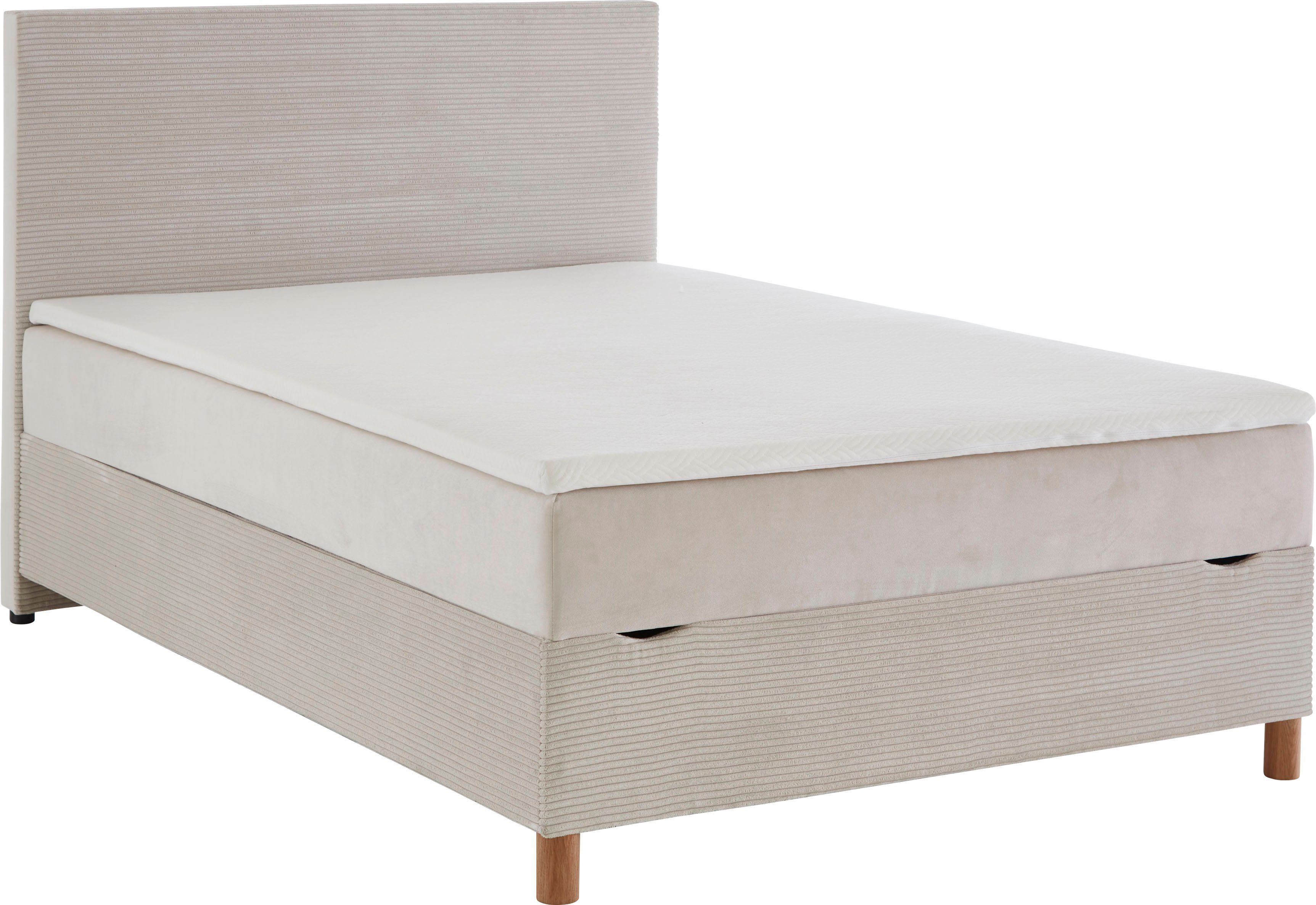 meise.möbel Boxbett Korsika, mit Bettkasten und Topper, Bezug aus einem Stoff- und Cordmix