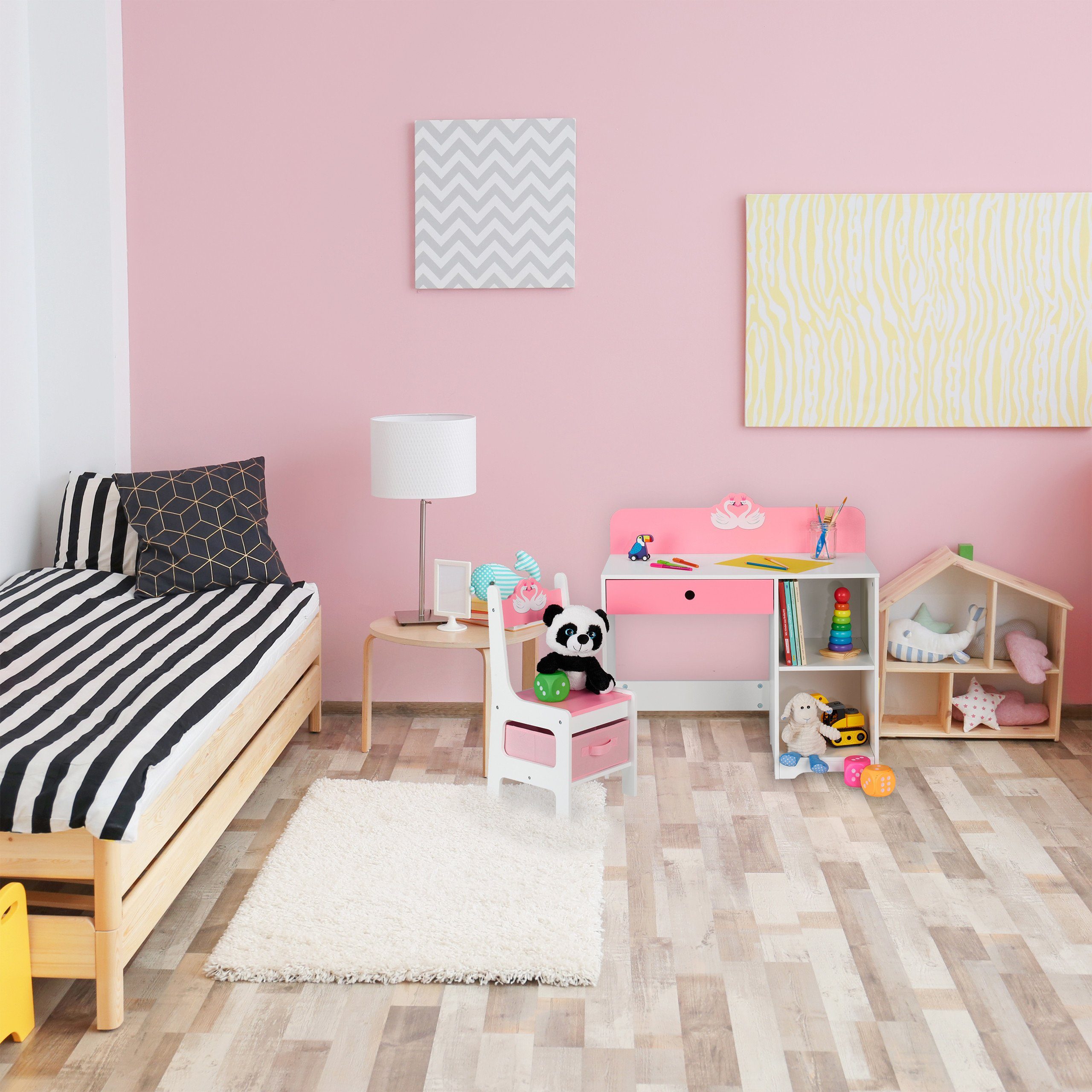 relaxdays Kinderschreibtisch Kinder Schreibtisch und Stuhl Schwan