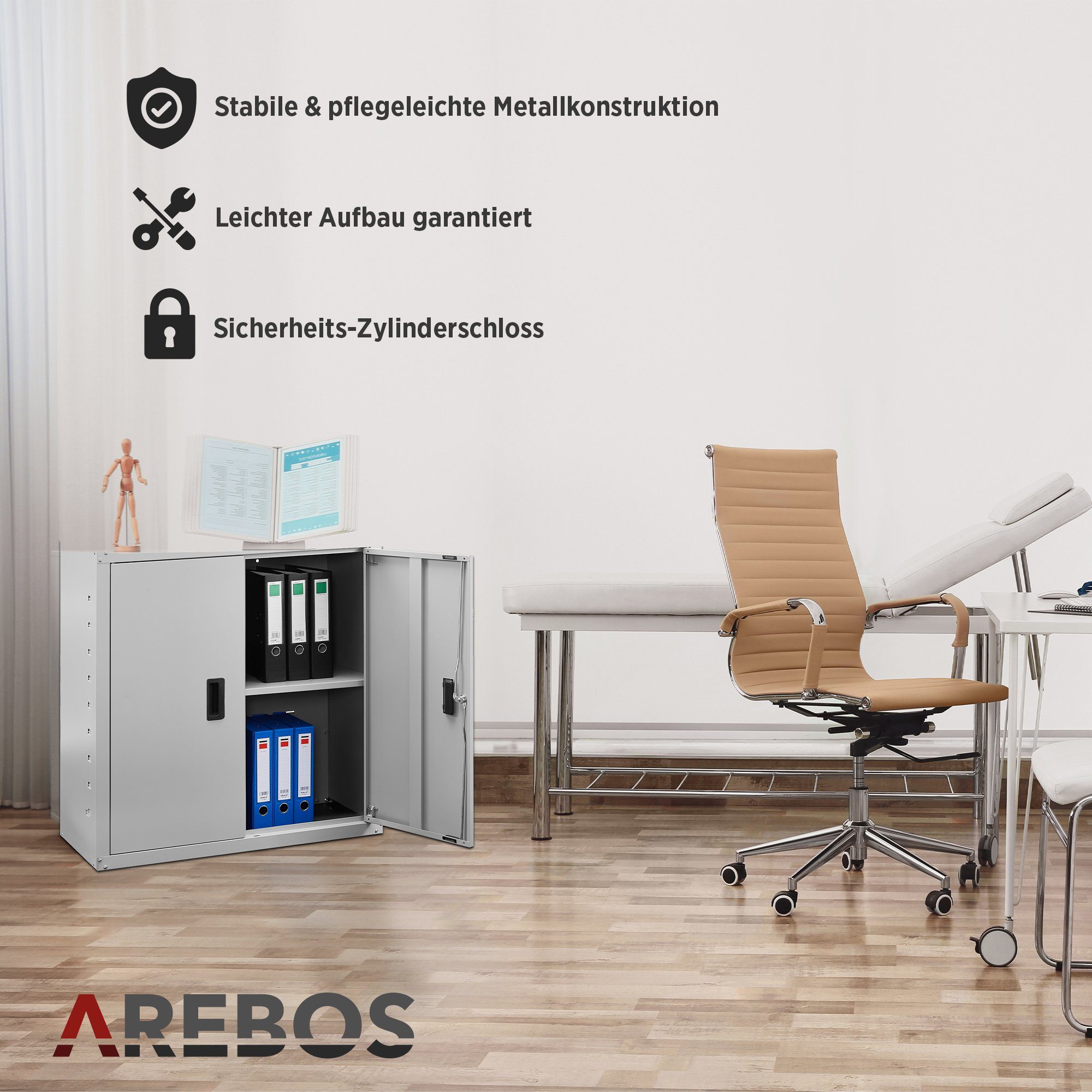Arebos Aktenschrank Büroschrank Lagerschrank Materialschrank 90x90x40cm versch. Farben