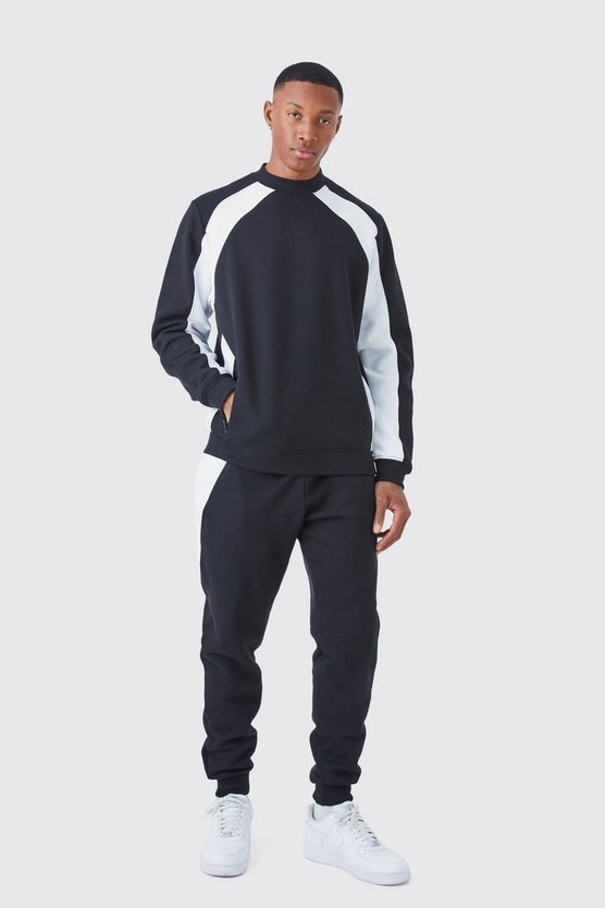 Colorblock Sweatshirt-Trainingsanzug mit Reißverschluss-Detail