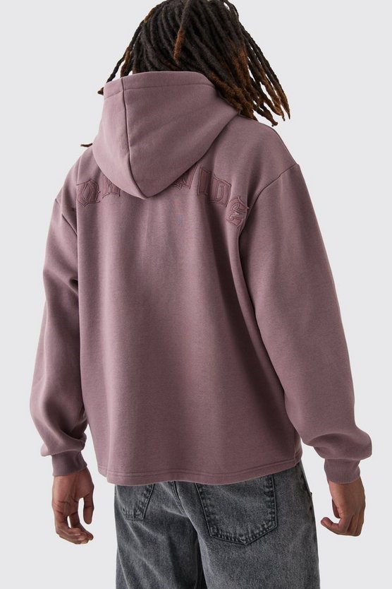 Oversized Zip Through Open Hem Applique Hoodie