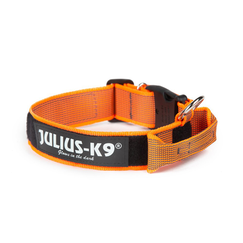 JULIUS-K9 Hundehalsbänder JULIUS-K9 Halsband mit Griff 40mm orange/ grau