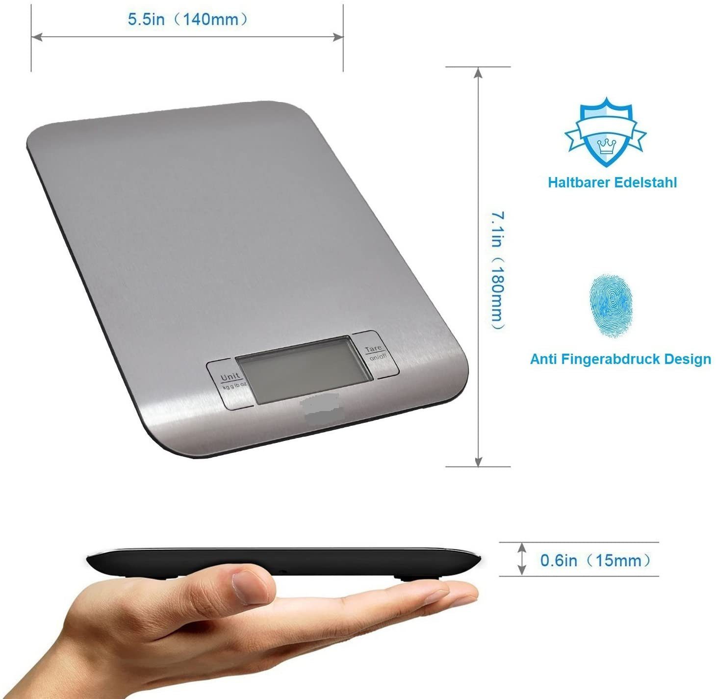 Sena Küchenwaage Digitale Edelstahl Waage, 0,01 - 5000g Küchenwaage Digital, Feinwaage, (Zuwiegefunktion, Grammwaage mit LED Display), Hochwertige Lebensmittelwaage, Feinwaage, Briefwaage, Digitalwaage