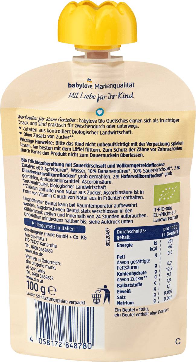 Quetschie Frühstückspause Apfel-Banane-Kirsch-Müsli recyclebar ab 1 Jahr, 100 g