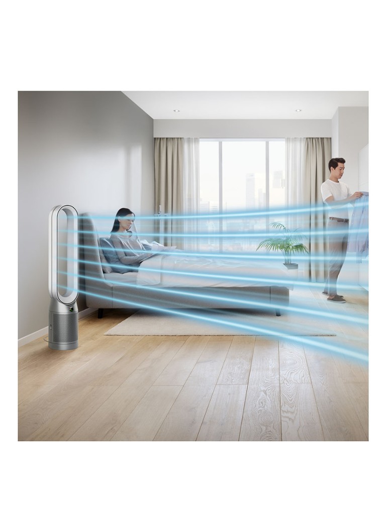 Purificator de aer Dyson Cool Auto React, răcitor de aer și ventilator cu piedestal, înălțime 105 cm – Alb/Nichel